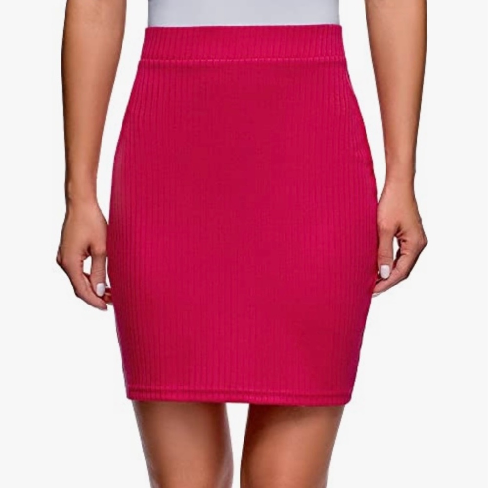 New Women’s Micro Mini Skirt Ribbed with Stretch Wide Waist Band XXS Fuchsia